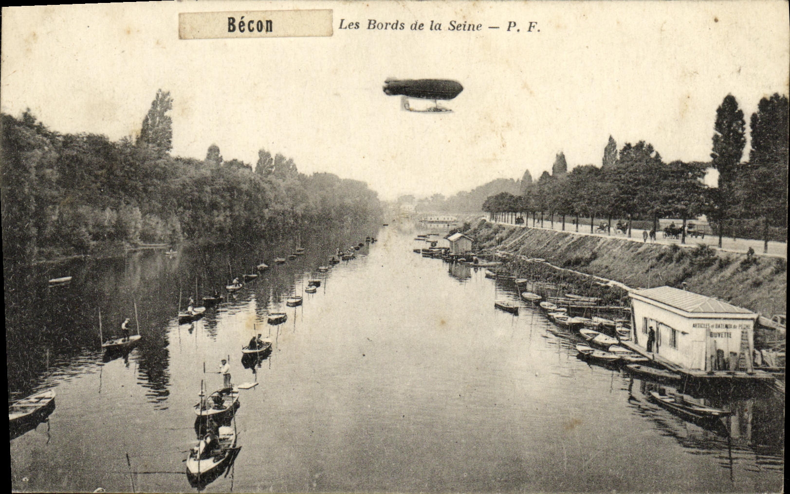 CPA Becon Les Bords de la Seine Zeppelin Dirigeable 