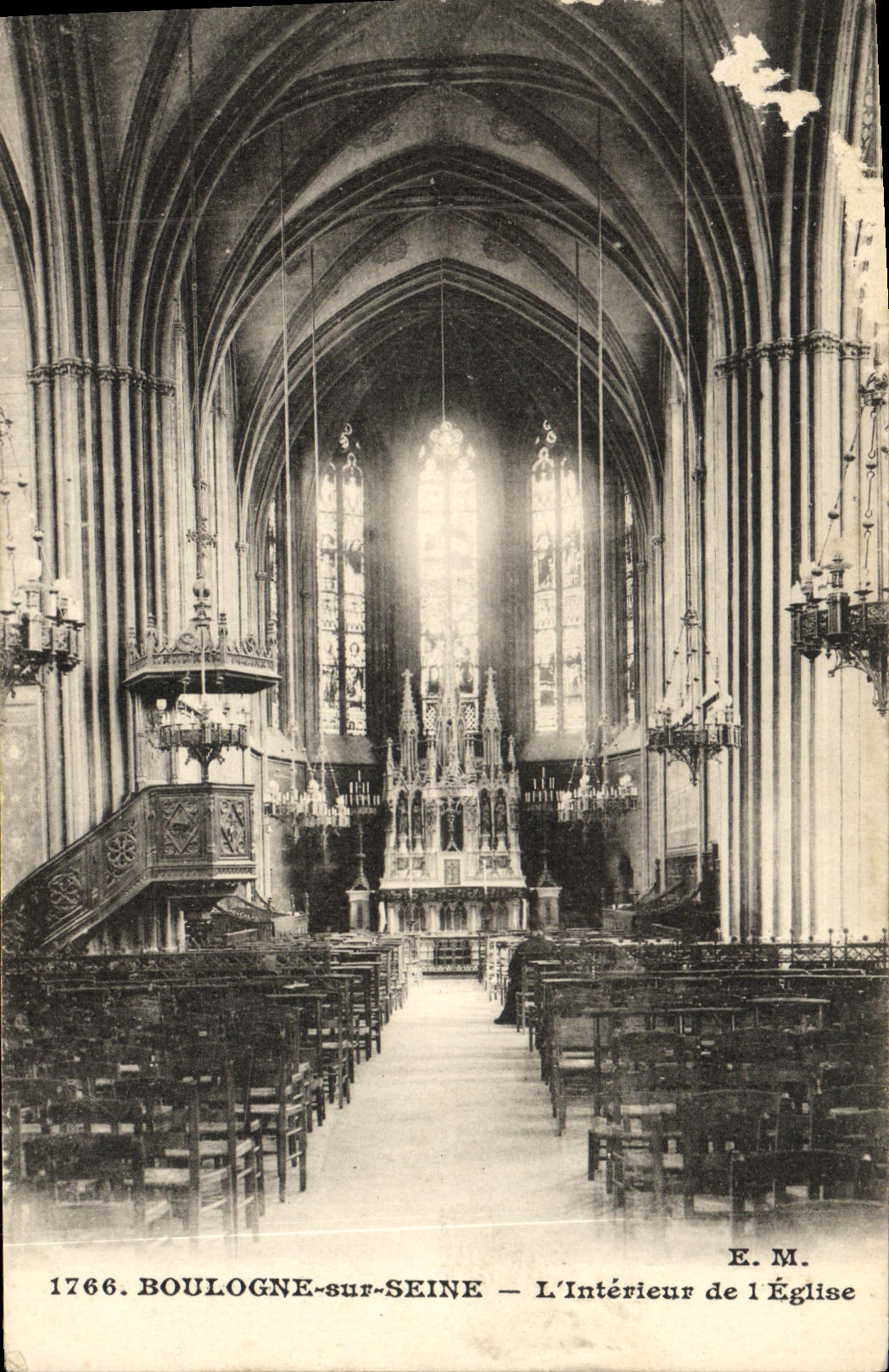 Tarjeta postal antigua Boulogne sur Seine El Interior de la Iglesia