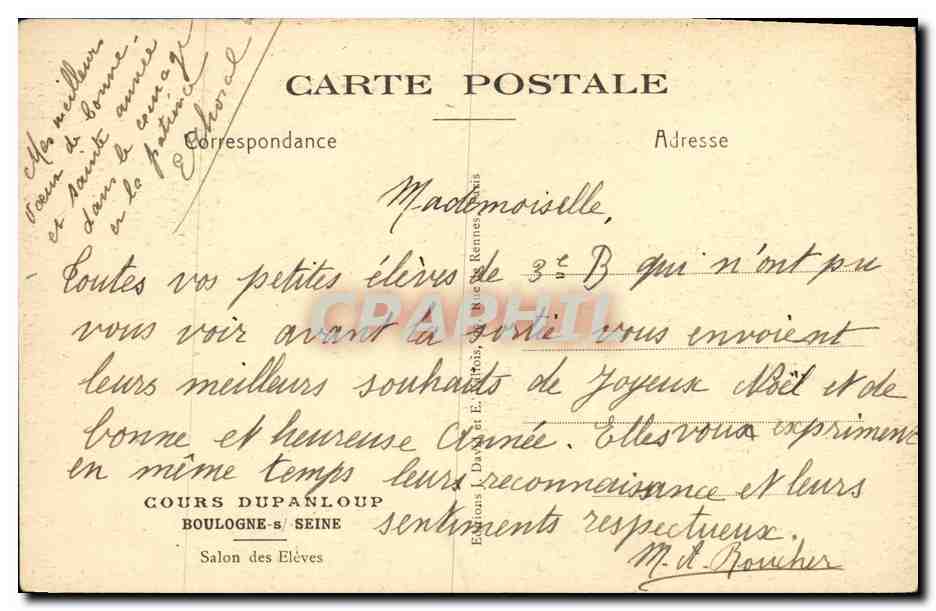 CPA Boulogne sur Seine Salon des Eleves Cours Dupanloup — Rückseite