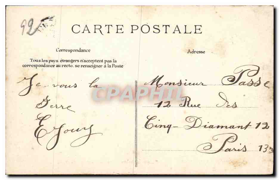 CPA Boulogne sur Seine Entree de la Pepiniere de la Ville de Paris — Rückseite
