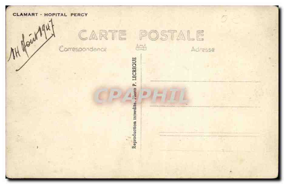 CPA Clamart Hopital Percy — Rückseite