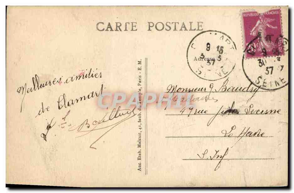 CPA Clamart Ruisseau aux abords de la Fontaine de Marie — Rückseite