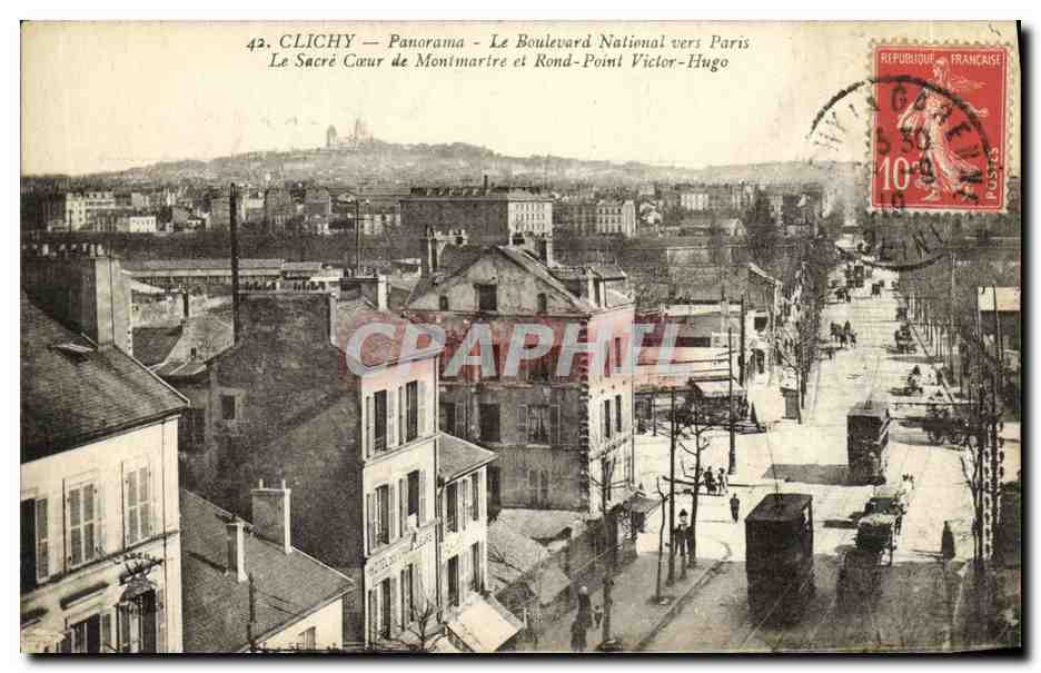 CPA Clichy Panorama Le Boulevard National vers Paris le Sacre Coeur de Montmartre et rond point de Victor Hugo
