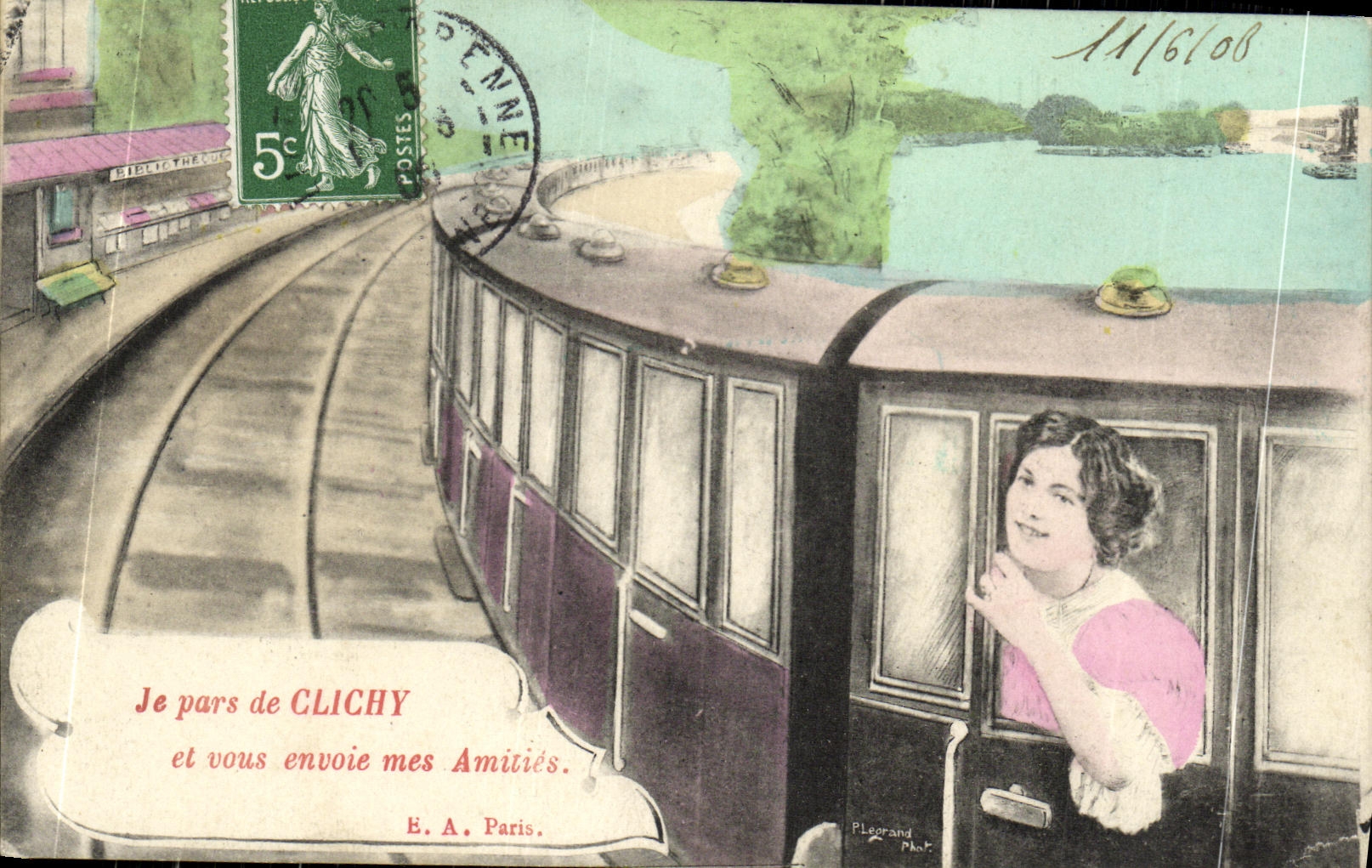 CPA Je pars de Clichy et vous envoie mes Amities Train 