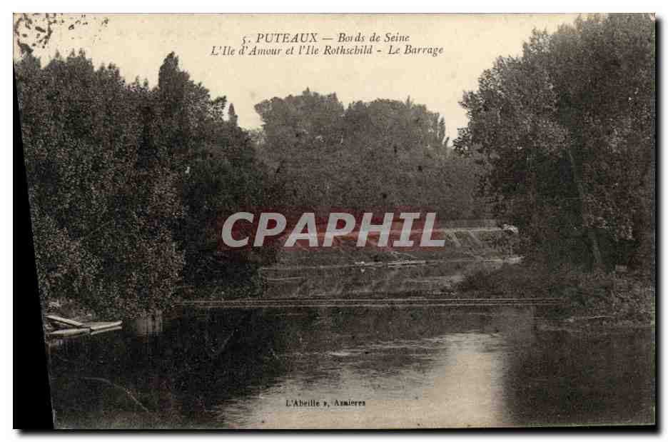CPA Puteaux Bords de Seine L ile d amour et l ile Rothschild Le barrage 
