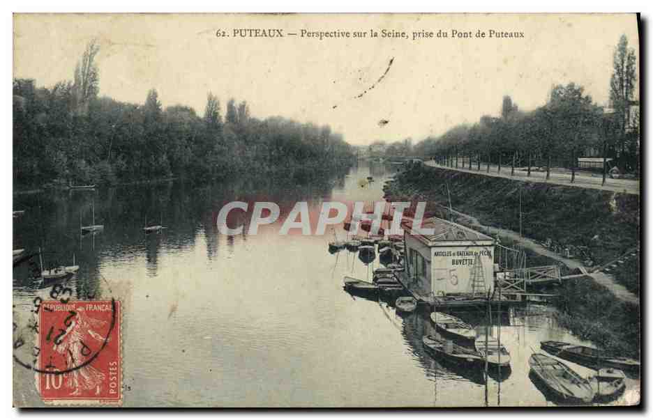 CPA Puteaux Perspective sur la Seine prise du Pont de Puteaux Bateaux Peniches 