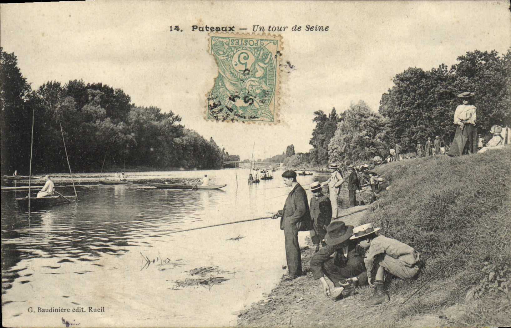 CPA Puteaux Un tour de Seine Peche Pecheurs 