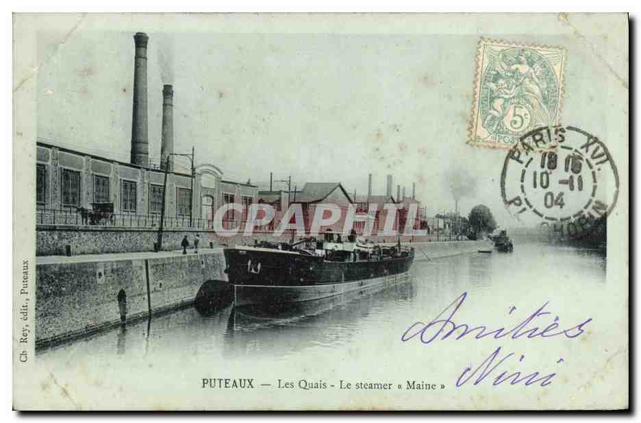 CPA Puteaux Les Quais Le steamer Maine Bateau Peniche 