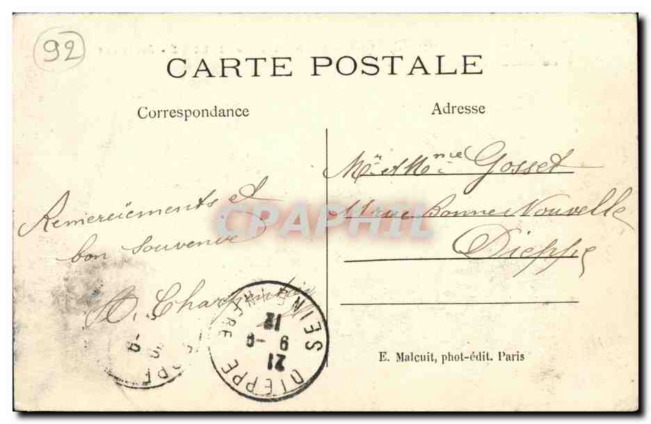 CPA Puteaux Le Dirigeable Militaire Liberte evoluant au dessus de la Mairie Zeppelin  — Rückseite
