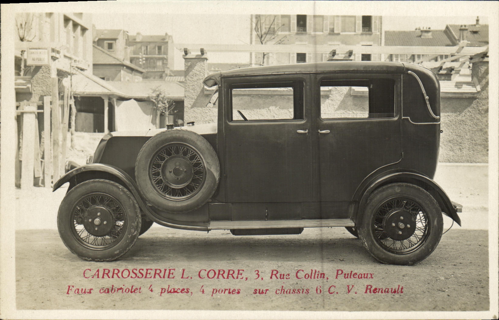 CARTE PHOTO Carrosserie L Corre Rue Collin Puteaux FAux cabriolet 4 places sur chassis Renault Automobile