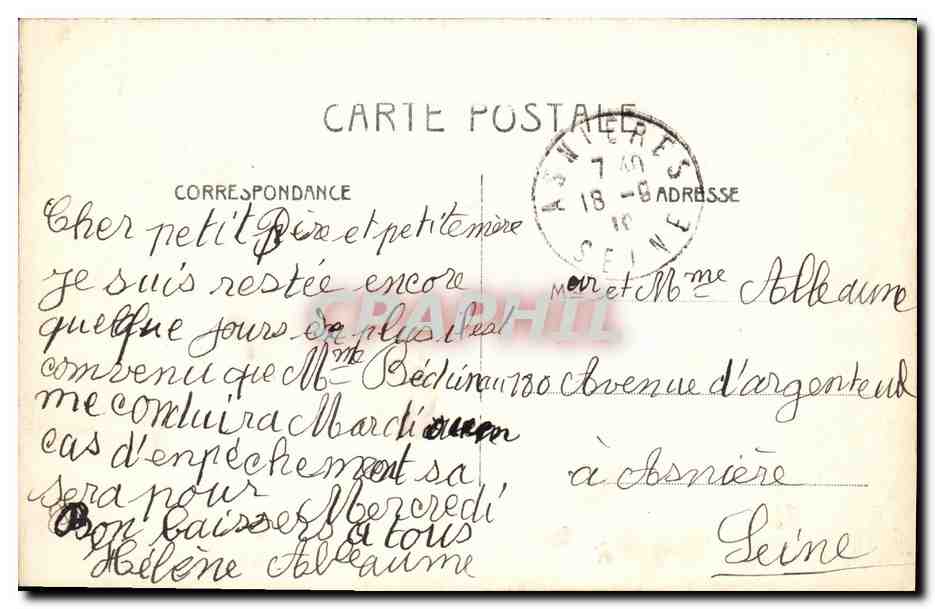 CPA Puteaux Boulevard Richard Wallace Inondatiosn Javier 1910 — Rückseite