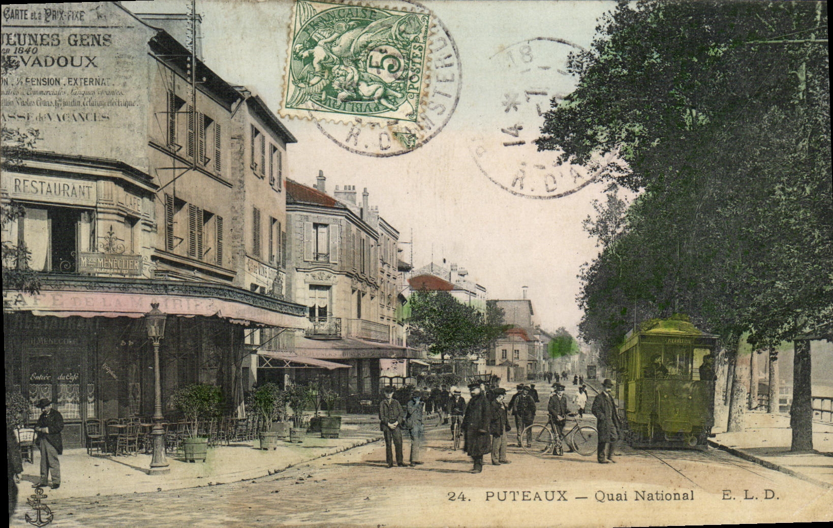 CPA Puteaux Quai National Tramway Cafe de la mairie