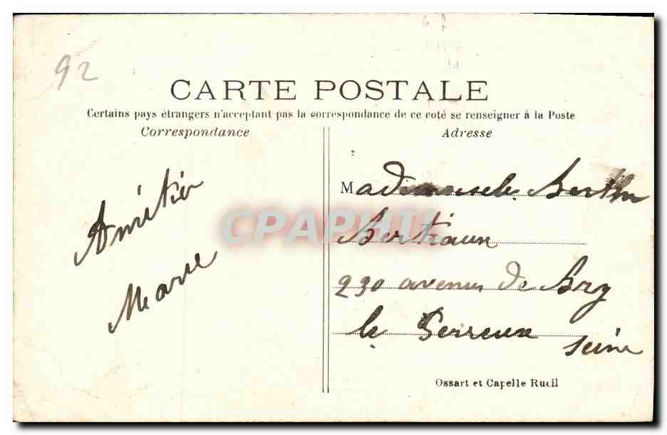 CPA Rueil Le Chateau de la Malmaison Residence de l empereur Napoleon 1er — Rückseite