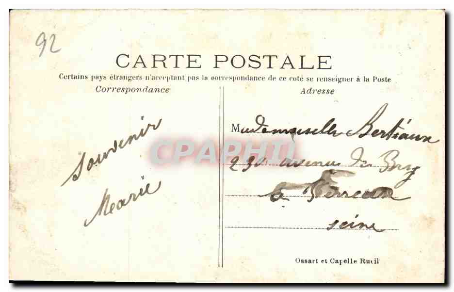 CPA Rueil Le Chateau de la Malmaison Residence de l empereur Napoleon 1er — Rückseite