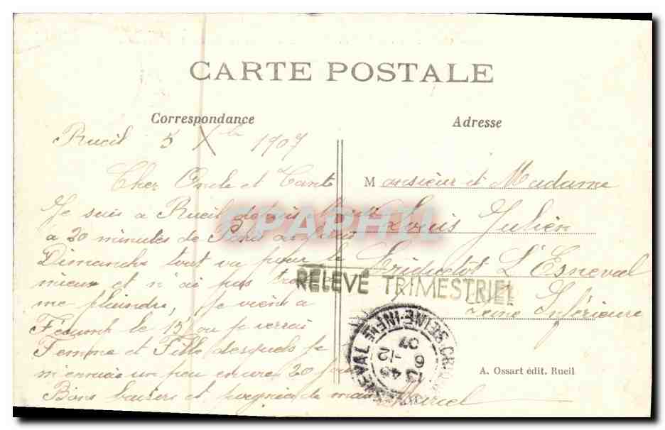 CPA Ruiel Caserne du 16eme Bataillon d Artillerie de Forteresse Militaria — Rückseite