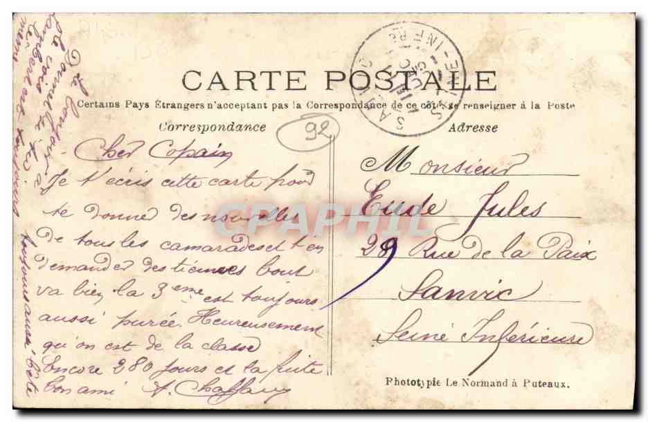 Rueil — Caserne du 16e d'Artillerie — Les Batteries — Edition Capelle Rueil — Verso