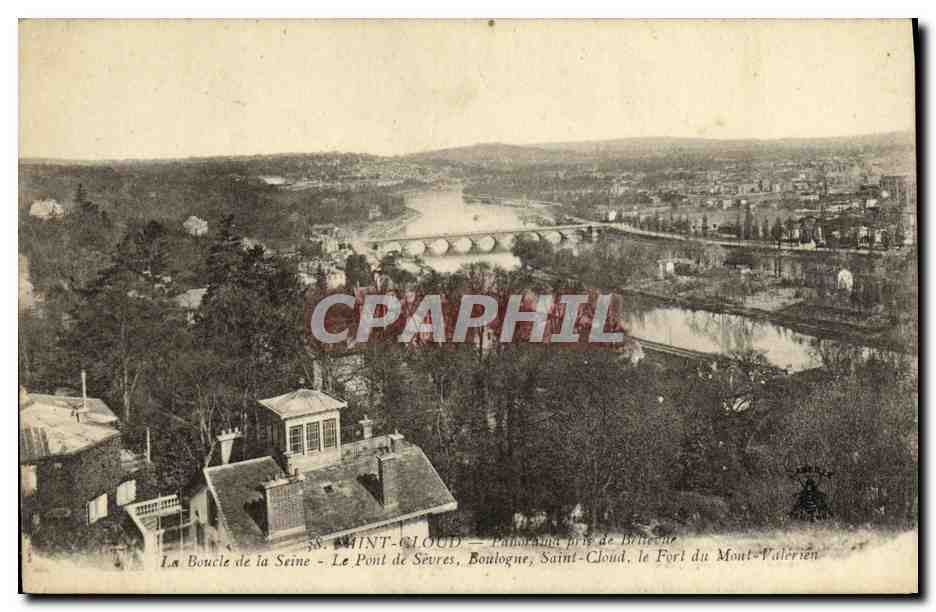 CPA Saint Cloud Panorama pris de Bellevue La boucle de la Seine Le pont de Sevres Boulogne Saint Cloud Mont Valerien