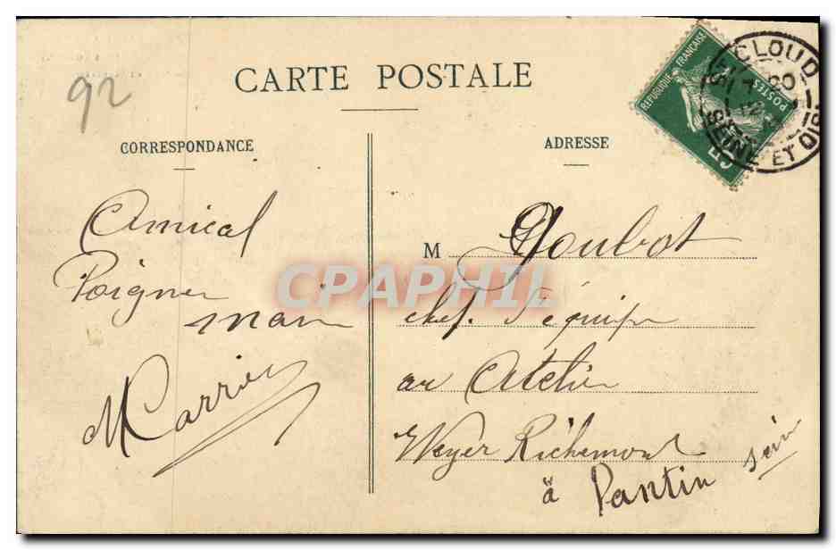 CPA C M Saint Cloud Les cascades construites sous Louis XIV par Le Pautre et Mansard — Rückseite
