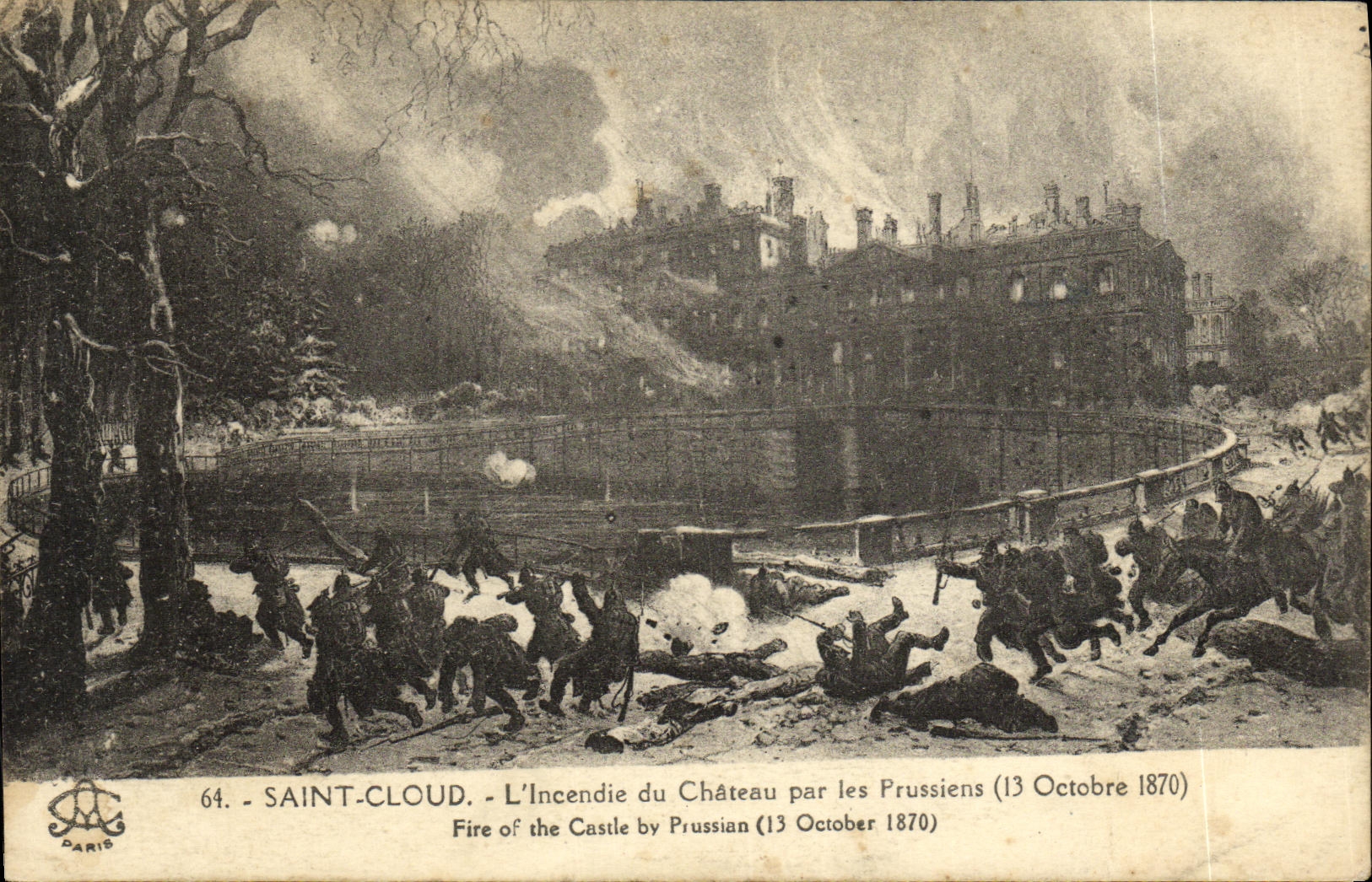CPA Parc De Saint Cloud L Incendie du Chateu Par les Prussiens 13 octobre 1870 Militaria