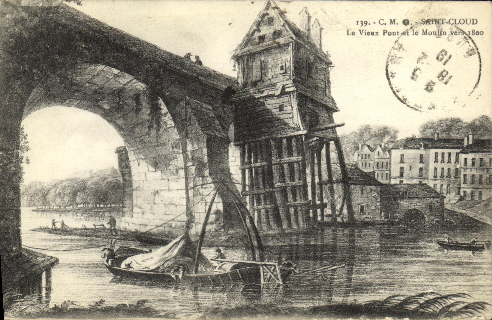 CPA Parc de Saint Cloud Le Vieux Pont et le Moulin 