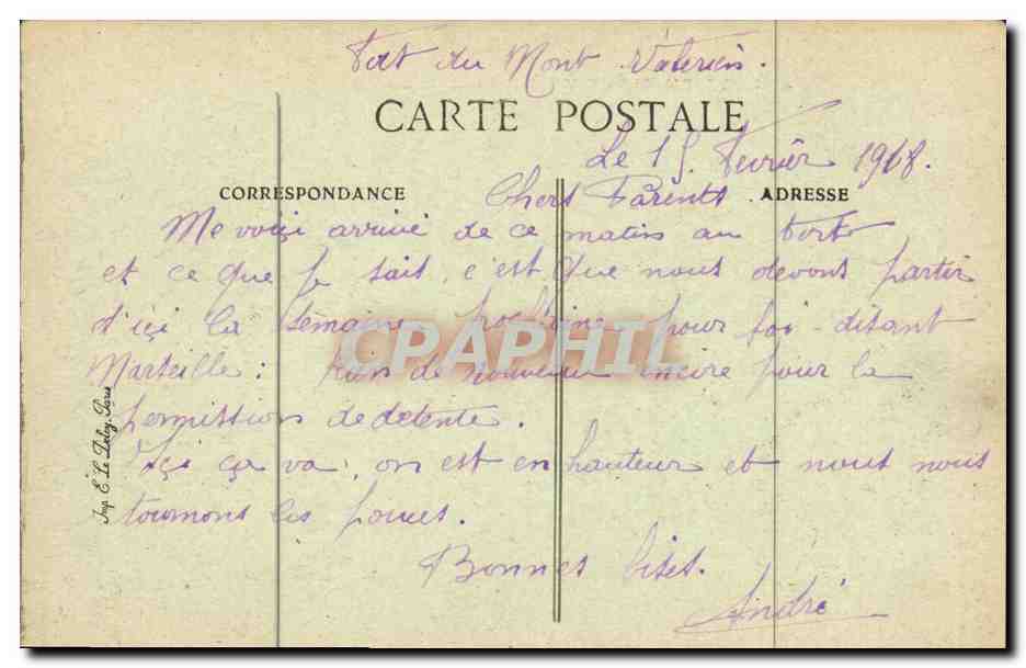 CPA Fort du Mont Valerien Batiment B Militaria — Rückseite