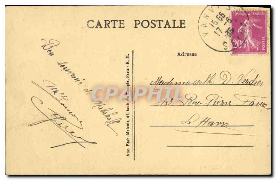 CPA Vanves L Hotel de Ville et le Monument aux Morts Militaria — Rückseite