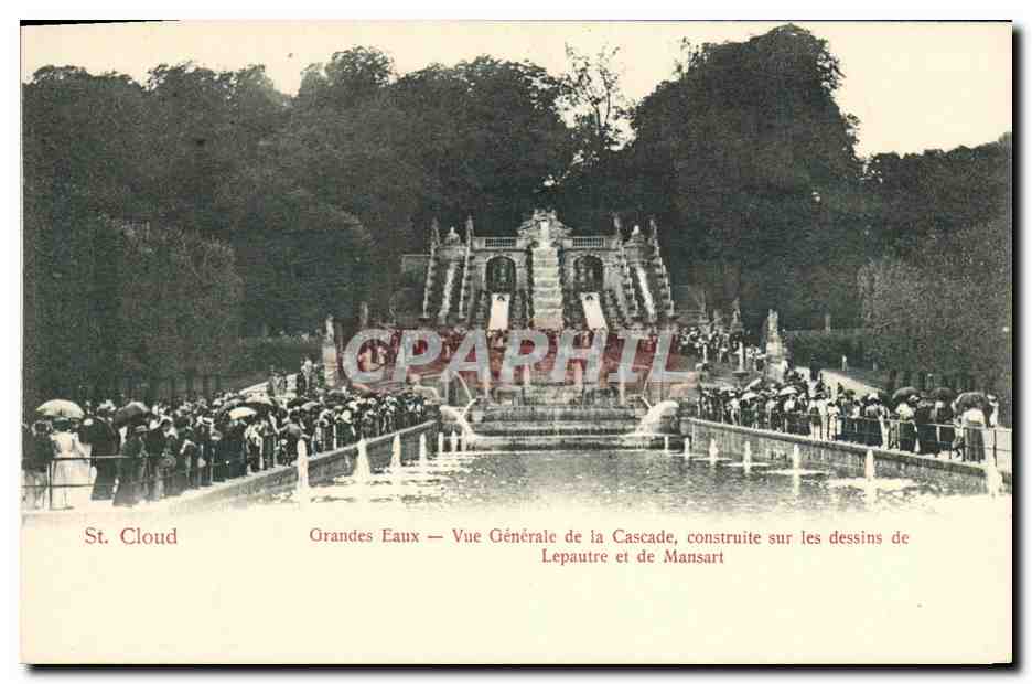 CPA Saint Cloud Grande Eaux Vue generale de la Cascade Construite Sur les Dessins de Lepautre et de Mansart