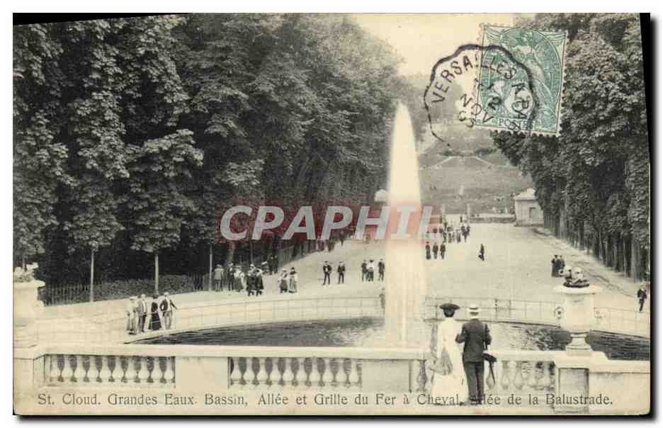 CPA Saint Cloud Grande Eaux Bassin Allee et grille du fer a cheval Allee de la balustrade 