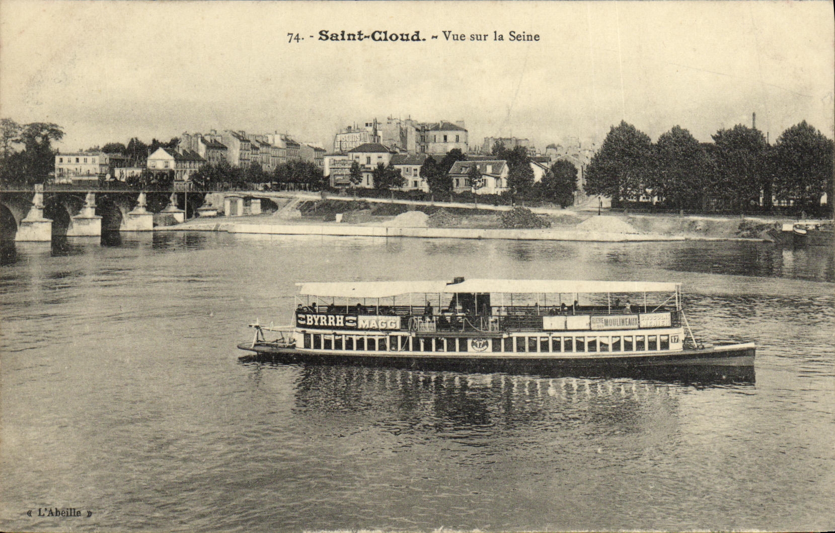 CPA Saint Cloud Vue Sur la Seine Peniche Byrrh Maggi