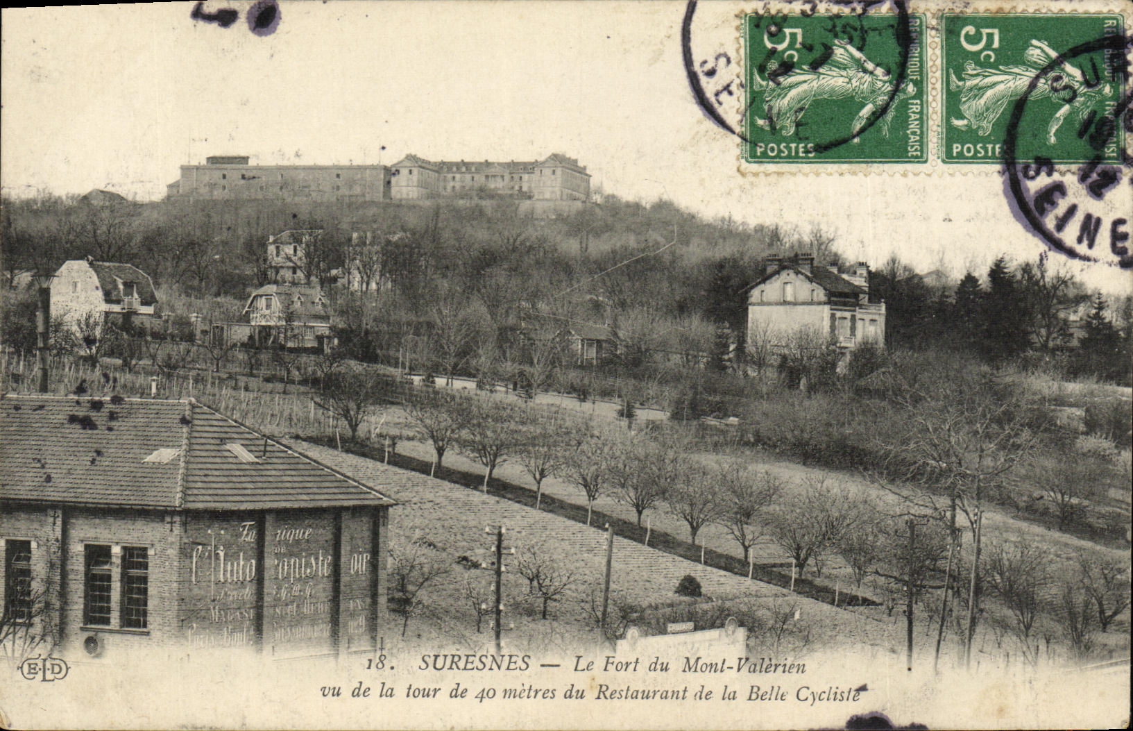 CPA Suresnes Le Mont Valerien Vue Generale Le Fort Vu de la tour du restaurant de la Belle Cycliste Velo Cycle 