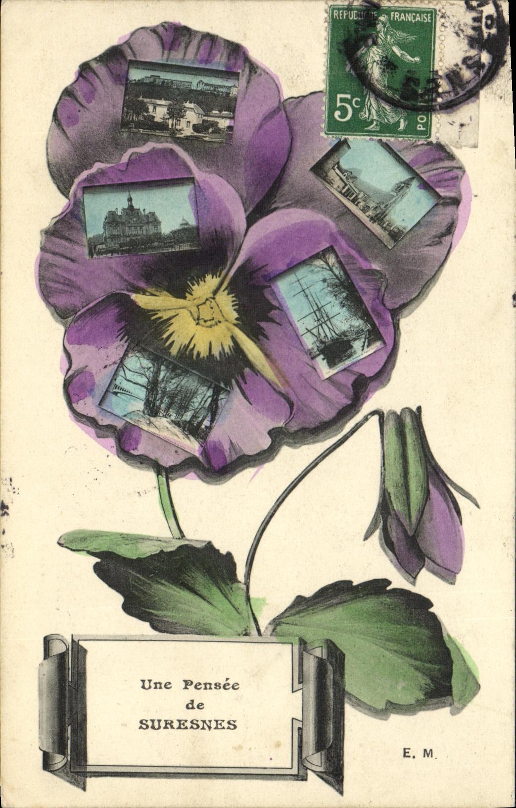 CPA Suresnes Une pensee fleurs 