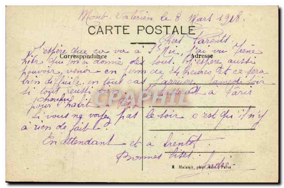 CPA Suresnes Le Fort du Mont Valerien Vue Generale — Rückseite