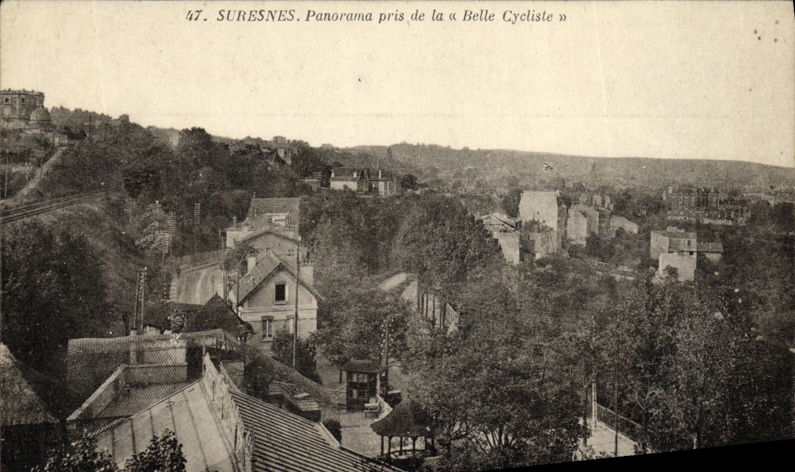 CPA Suresnes Panorama Pris de la Belle Cycliste Velo Cycle Restaurant