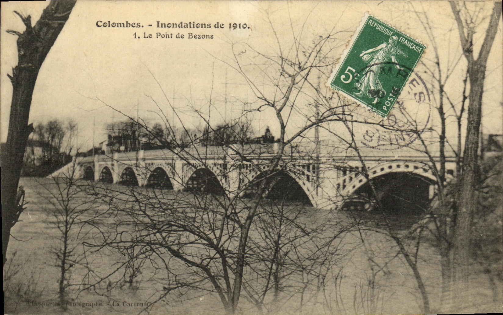CPA Colombes Inondations de 1910 Le Pont de Bezons