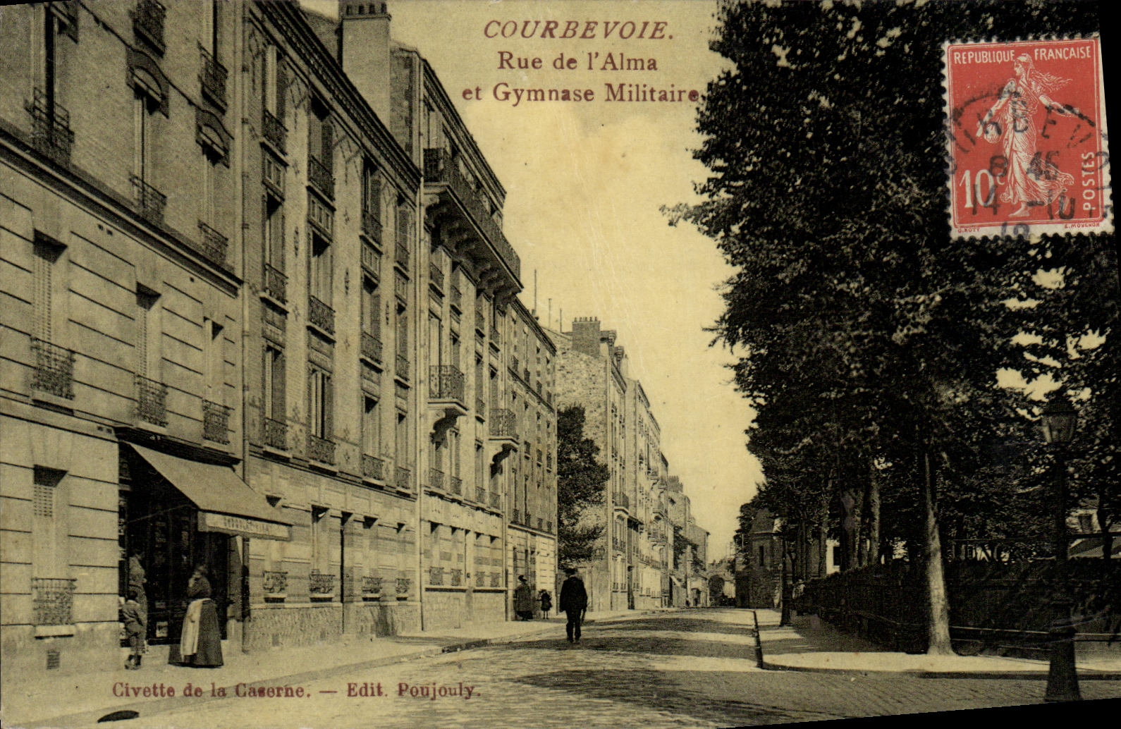 CPA Courbevoie Rue de L Alma et Gymnase militaire Militaria