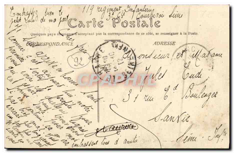 CPA Courbevoie Rue de L Alma et Gymnase militaire Militaria — Rückseite