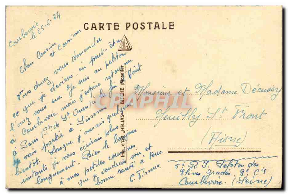 CPA Courbevoie Vue Sur Paris prise de la Caserne Charras Militaria — Rückseite