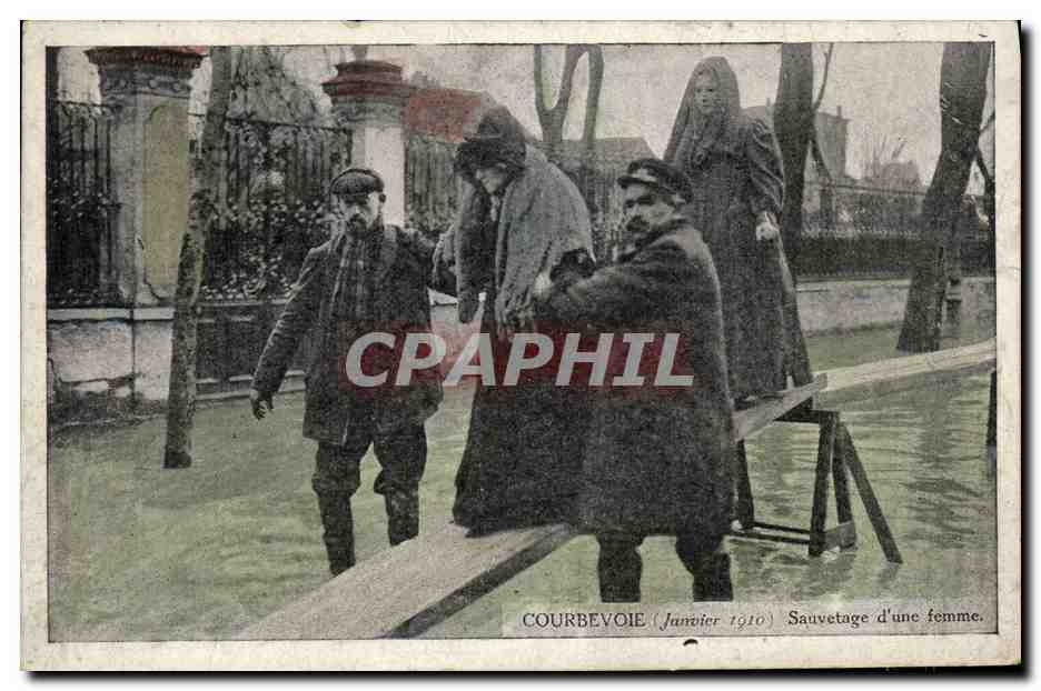 CPA Courbevoie Janier 1910 Sauvetage d une femme 