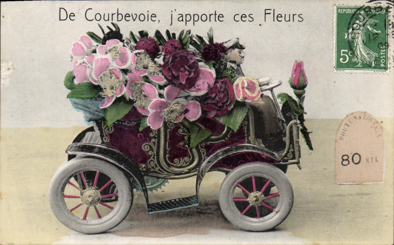 CPA Courbevoie J apporte Ces Fleurs Automobile 