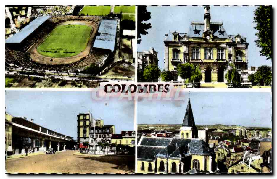 CPM Colombes La mairie La gare du stade L eglise Saint Pierre Saint Paul
