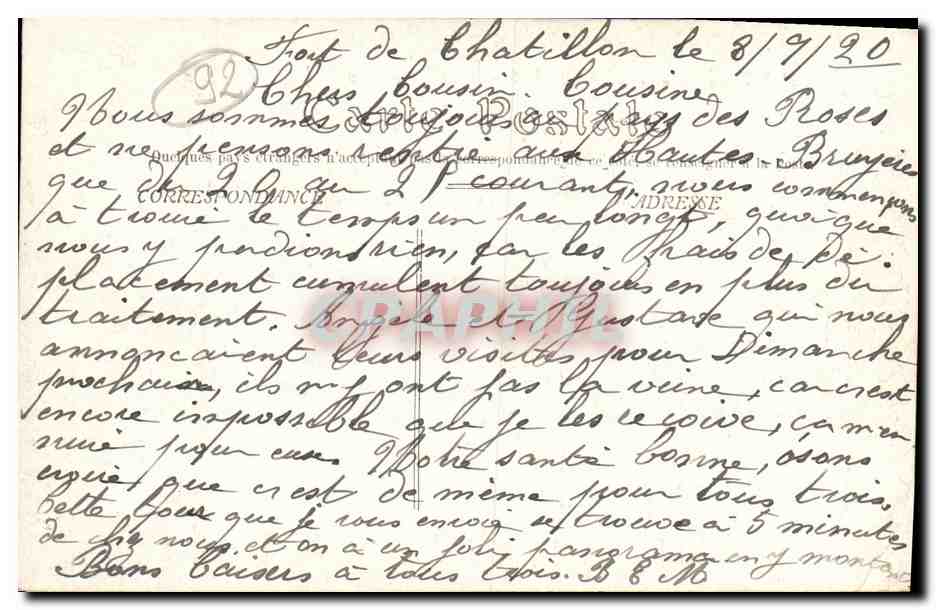 CPA Fontenay au Roses Route de Bersailles Tourbiret — Rückseite