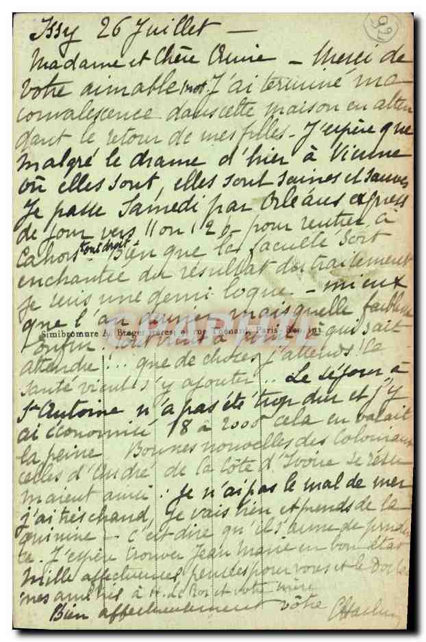 CPA Malson de la Mere St Alfred Convalescance Repos Rue Minard Issy  — Rückseite