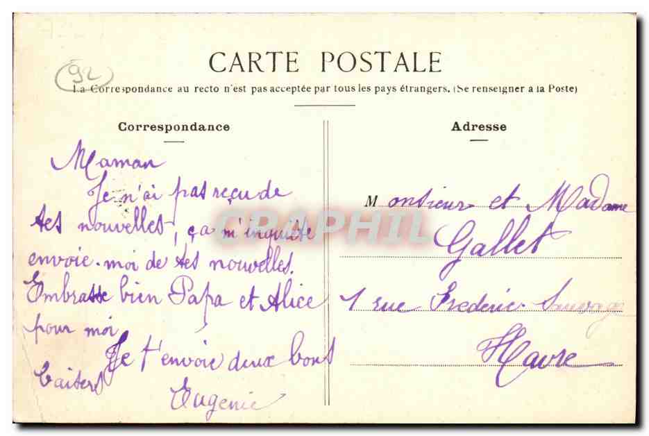 CPA Issy Rue Ernest Renan  — Verso