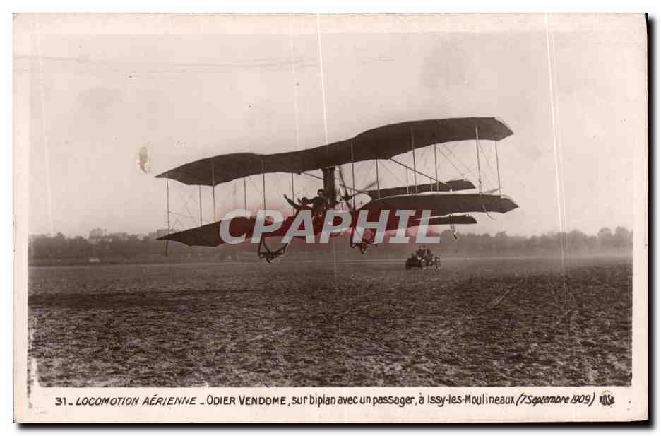 CPA Locomotion Aerienne Older Vendome Sur biplan un passager avec Issy les Moulineaux 7 septembre 1909