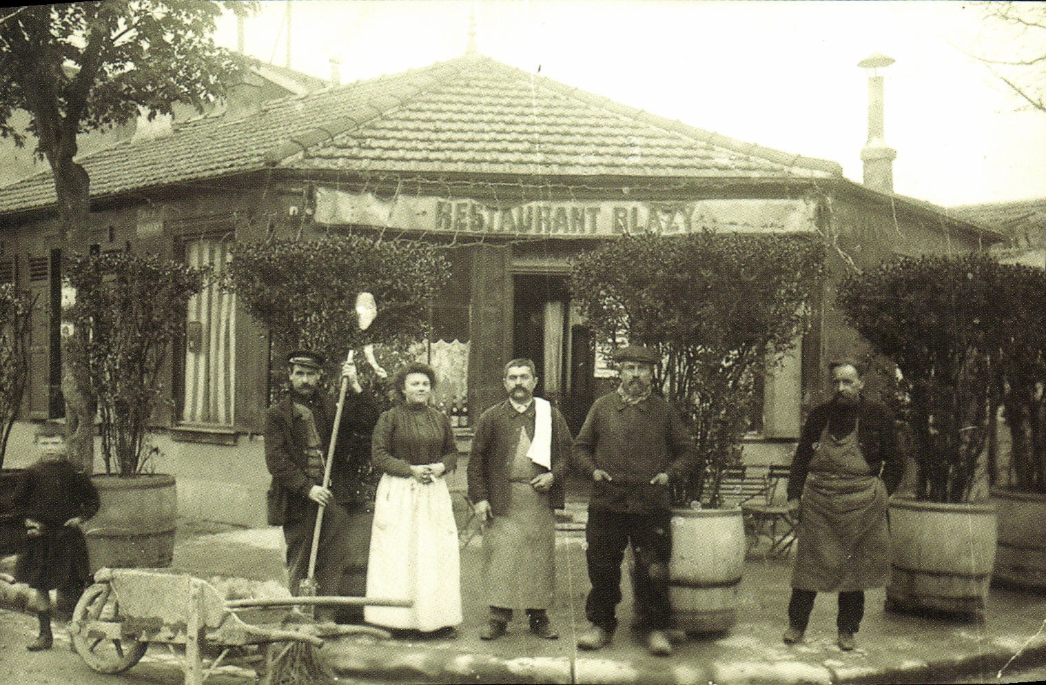 REPRO Recto verso La Garenne Colombes Restaurant Blazy Souvenir de la Cavalcade 25 mars 1906