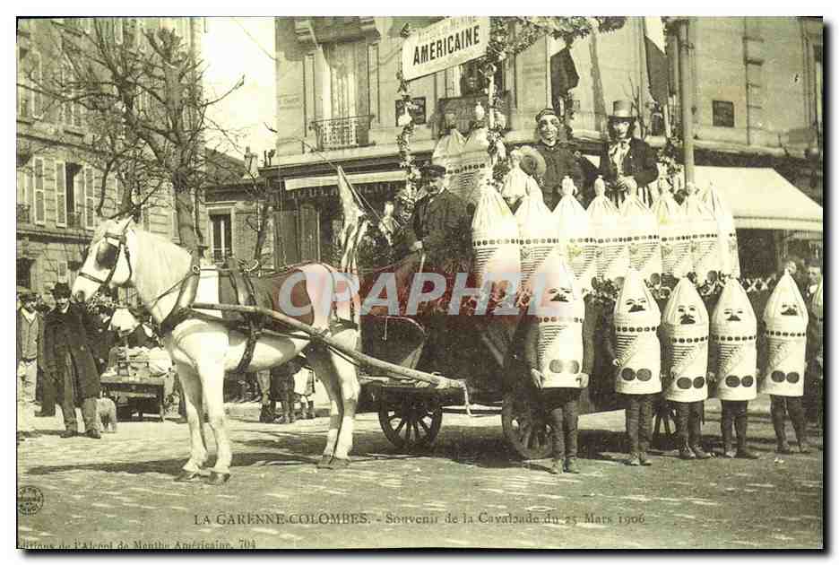 REPRO Recto verso La Garenne Colombes Restaurant Blazy Souvenir de la Cavalcade 25 mars 1906 — Rückseite