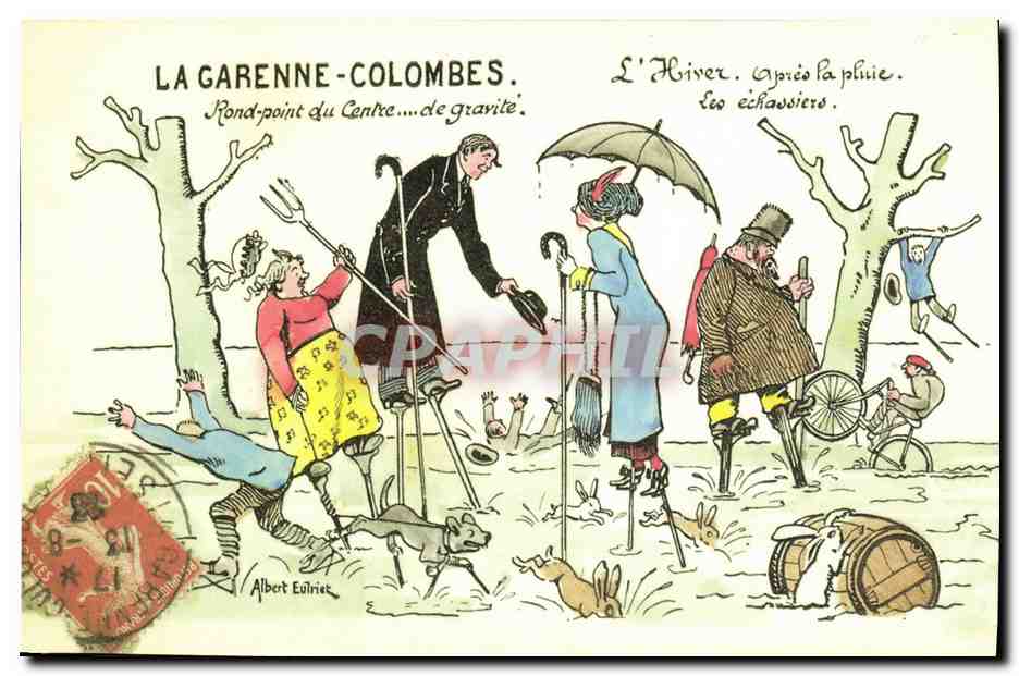 REPRO carte recto verso Les Vallees La Gare La Garenne Colombes Echasses Chien — Rückseite