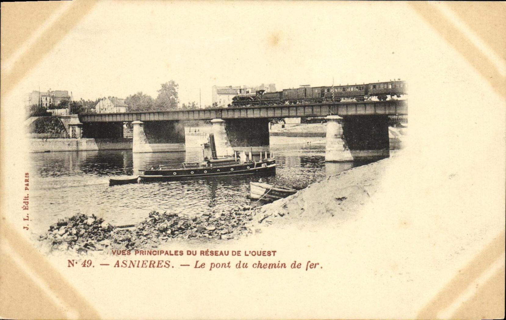 CPA Asnieres La pont du chemin de fer Bateau Train