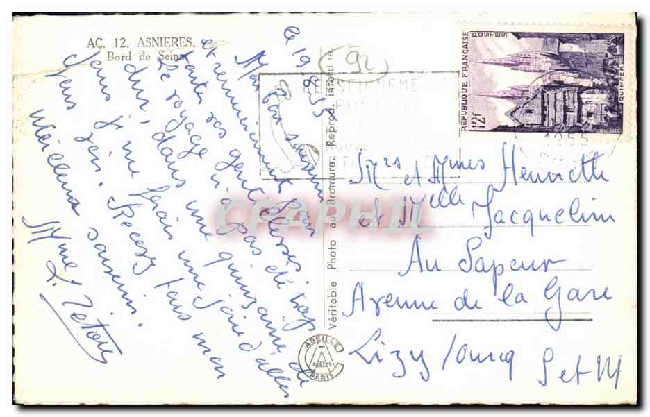 CPM Asnieres Bord de Seine peniche Bateau — Rückseite