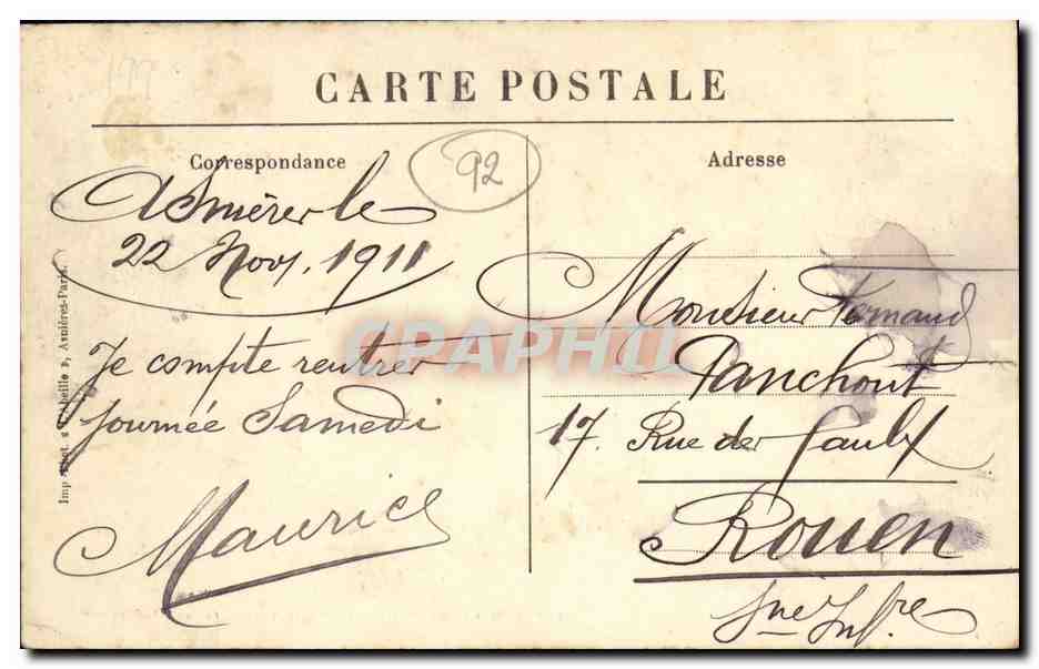 CPA Asnieres avenue de Courbevoie Les deux Voutes — Rückseite